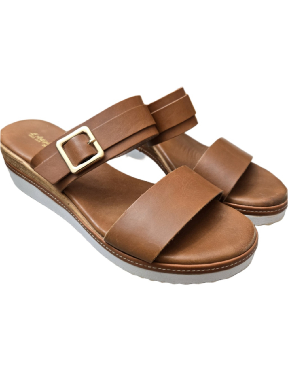 L'Artigiano Lucchese Brown Leather Wedge Slide Sandals Size 9.5 - Picture 1 of 6